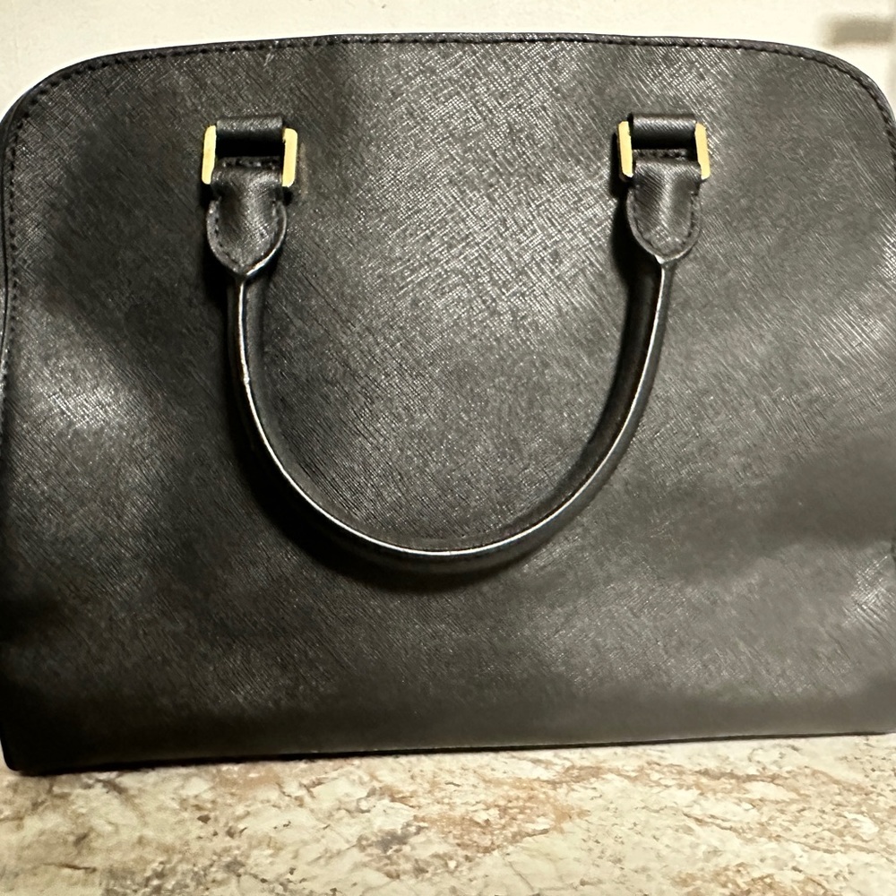 MICHAEL KORS Jet Set Satchel Purse Top Handle - Gold & Black Saffiano Leather - Picture 4 of 15